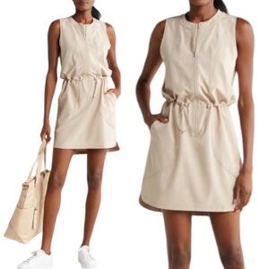 Zella Beige Drawstring Sleeveless Casual Dress